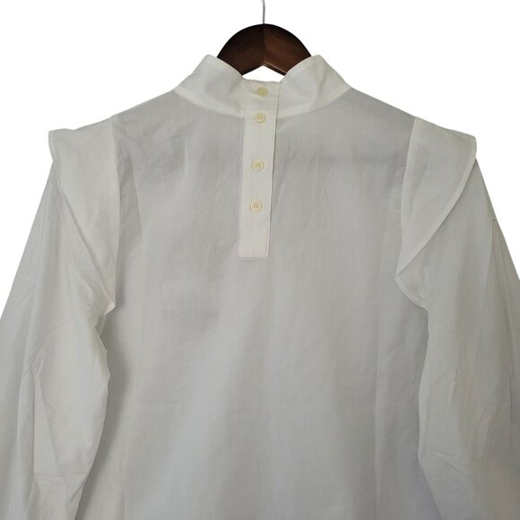 Everlane The Wing Shoulder Mockneck Ruffle Top Womens Size 2 White Cotton NWT - Picture 4 of 7